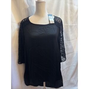 BCBG Maxazria Addy Top Size Large Black W/Lace Sleeves Open Back Read Descriptio